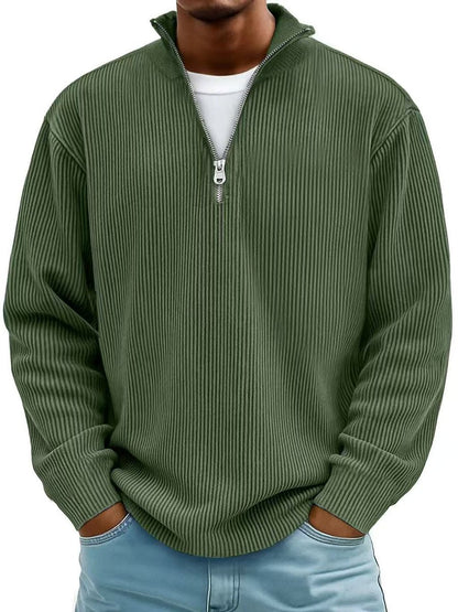 Men's Ribbed Knit Sweater Quarter-Zip Mock Neck Jumper - Variant Style 10 | Lavisa