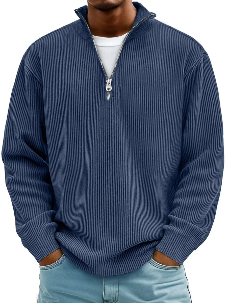 Men's Ribbed Knit Sweater Quarter-Zip Mock Neck Jumper - Variant Style 6 | Lavisa