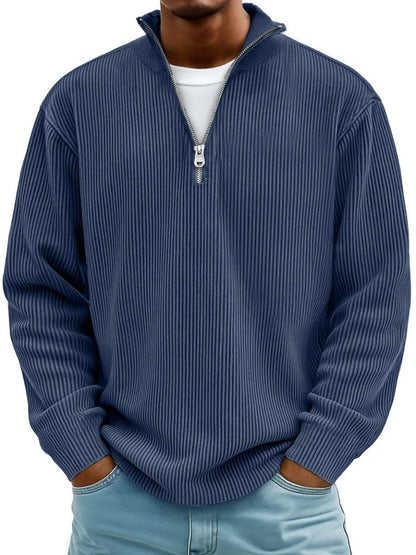 Men's Ribbed Knit Sweater Quarter-Zip Mock Neck Jumper - Variant Style 6 | Lavisa