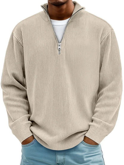 Men's Ribbed Knit Sweater Quarter-Zip Mock Neck Jumper - Variant Style 7 | Lavisa