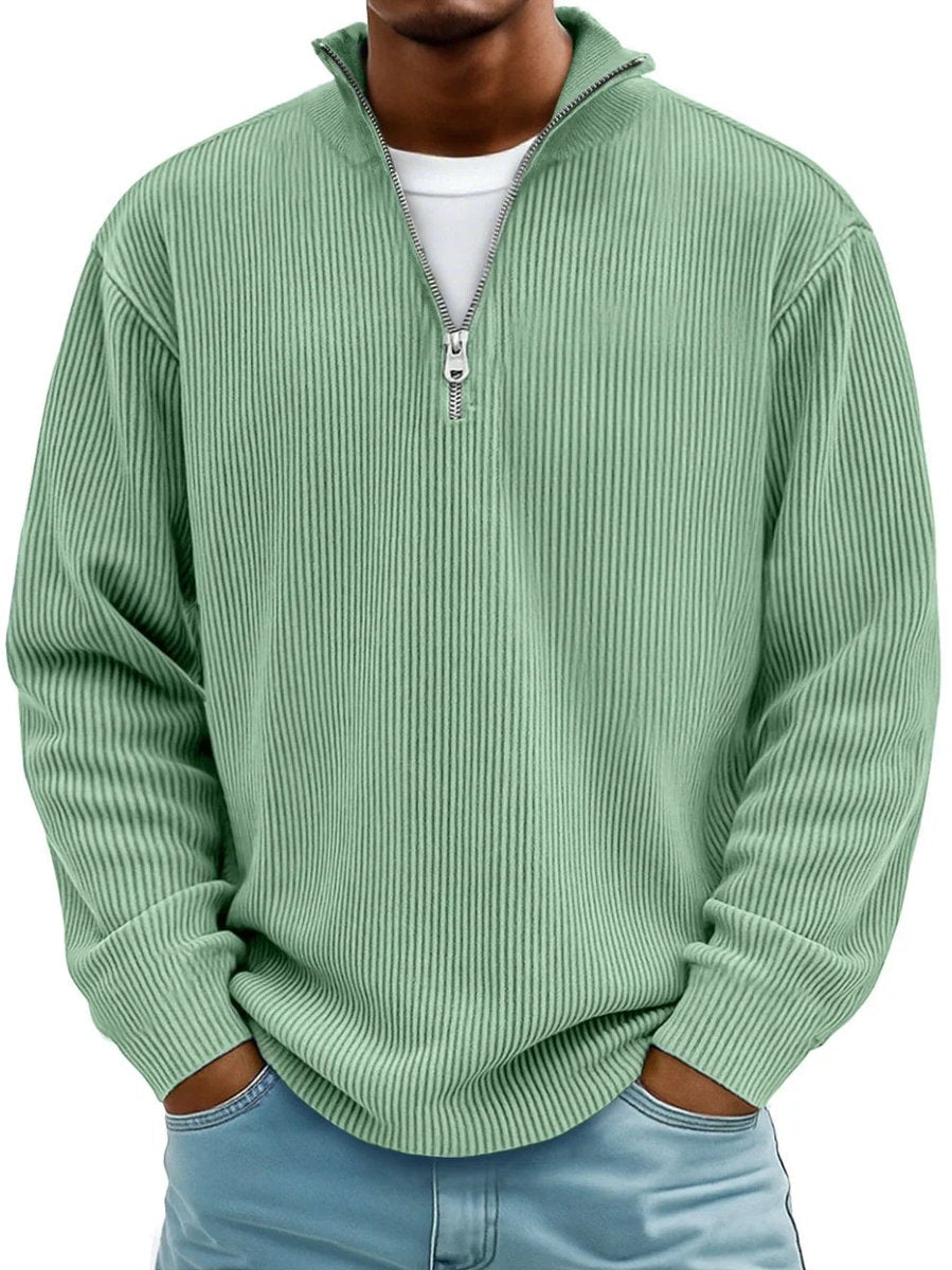 Men's Ribbed Knit Sweater Quarter-Zip Mock Neck Jumper - Variant Style 8 | Lavisa