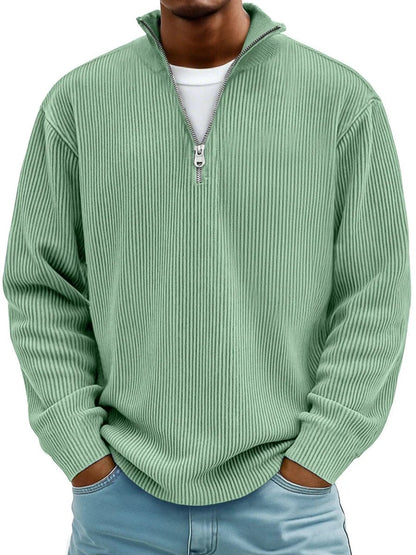 Men's Ribbed Knit Sweater Quarter-Zip Mock Neck Jumper - Variant Style 8 | Lavisa