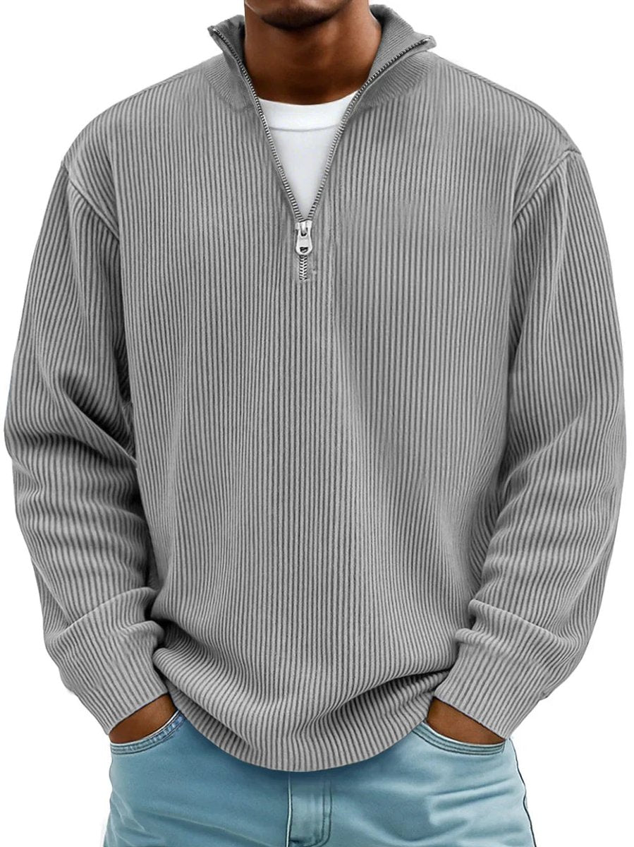 Men's Ribbed Knit Sweater Quarter-Zip Mock Neck Jumper - Variant Style 9 | Lavisa