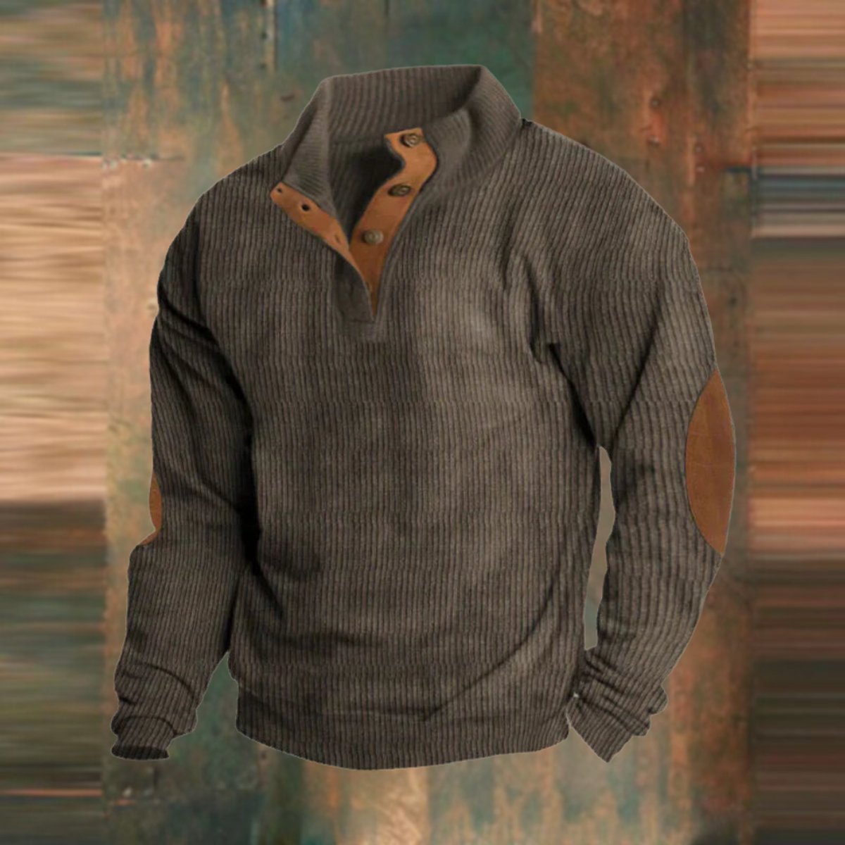 Men's Ribbed Knit Sweater Quarter-Zip Suede Elbow Patch Pullover - Back View | Lavisa