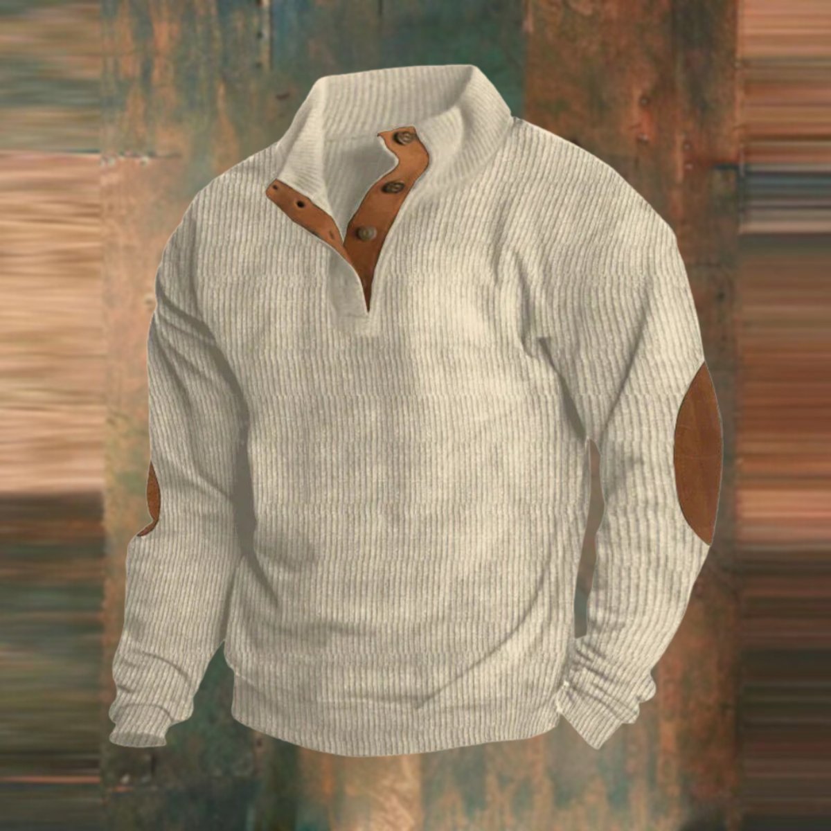 Men's Ribbed Knit Sweater Quarter-Zip Suede Elbow Patch Pullover - Close-Up Fabric Texture | Lavisa