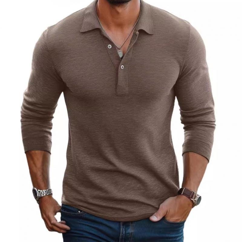 Men's Satin-Smooth Slim Fit Long Sleeve Polo Shirt - Front View | Lavisa