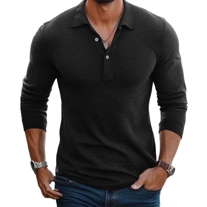 Men's Satin-Smooth Slim Fit Long Sleeve Polo Shirt - Side Angle | Lavisa