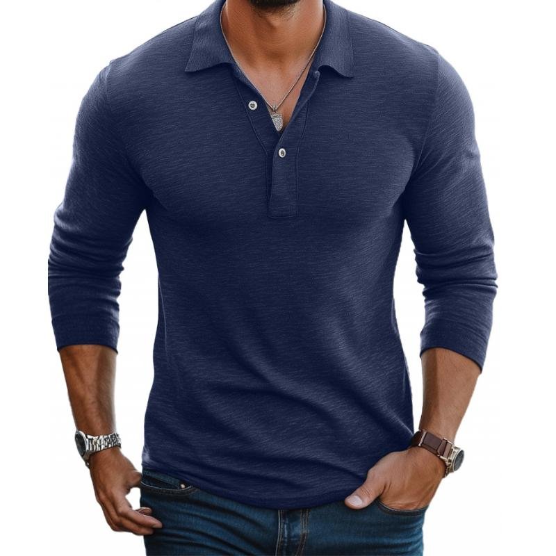 Men's Satin-Smooth Slim Fit Long Sleeve Polo Shirt - Close-Up Texture & Detail | Lavisa