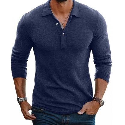 Men's Satin-Smooth Slim Fit Long Sleeve Polo Shirt - Close-Up Texture & Detail | Lavisa