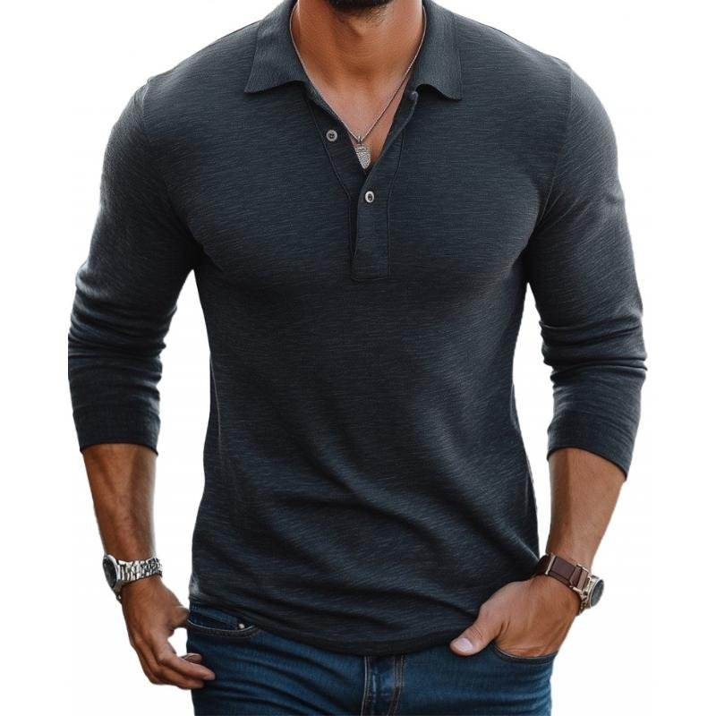 Men's Satin-Smooth Slim Fit Long Sleeve Polo Shirt - Sole & Material View | Lavisa