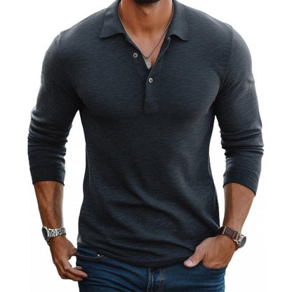 Men's Satin-Smooth Slim Fit Long Sleeve Polo Shirt - Sole & Material View | Lavisa