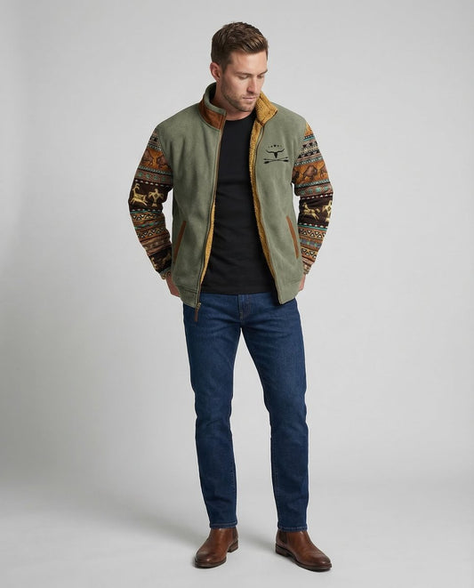 Lavisa - Men's Sherpa-Lined Aztec-Print Zip-Up Fleece Jacket