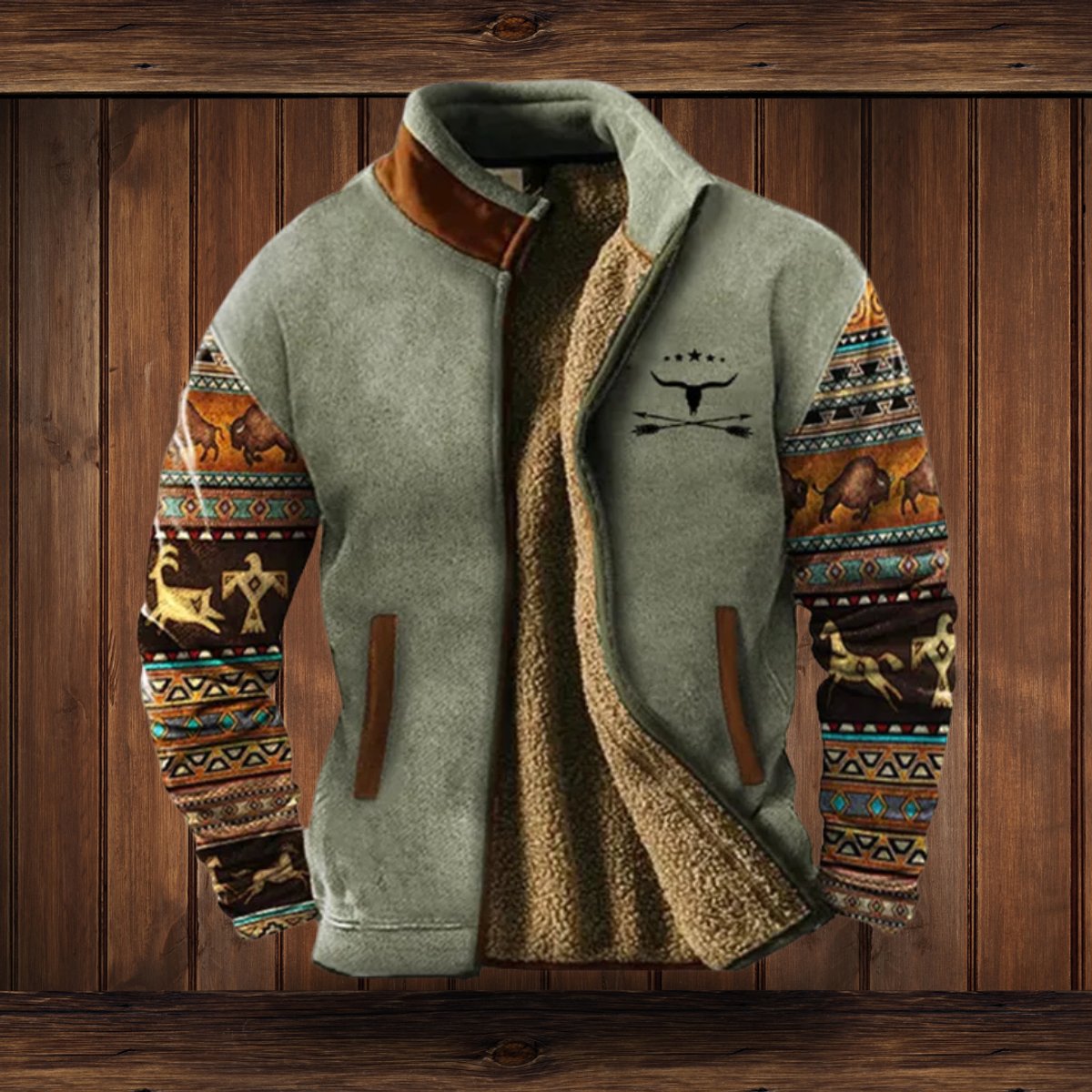 Men's Sherpa-Lined Aztec-Print Zip-Up Fleece Jacket - Variant Style 10 | Lavisa