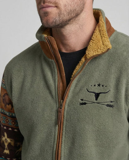 Men's Sherpa-Lined Aztec-Print Zip-Up Fleece Jacket - Back View | Lavisa