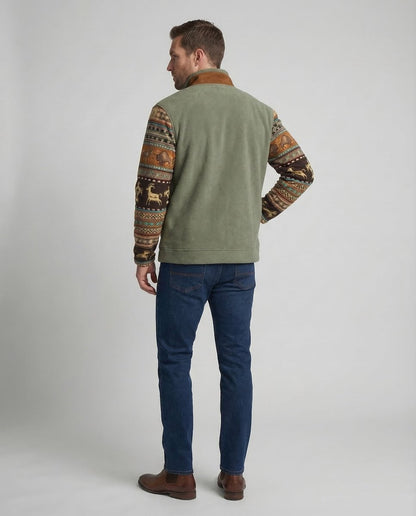 Men's Sherpa-Lined Aztec-Print Zip-Up Fleece Jacket - Close-Up Texture & Detail | Lavisa