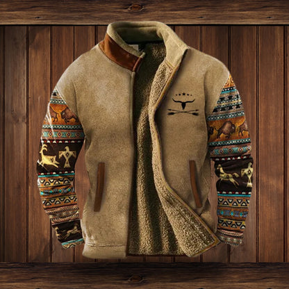 Men's Sherpa-Lined Aztec-Print Zip-Up Fleece Jacket - Sole & Material View | Lavisa