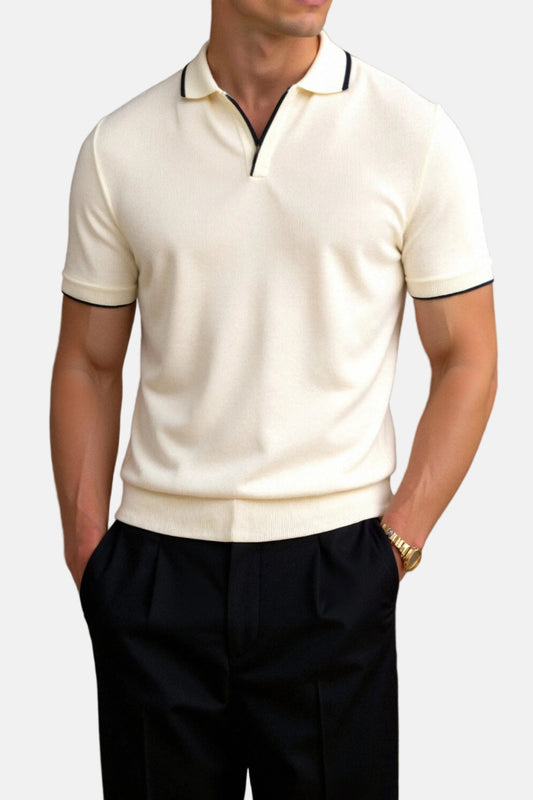Lavisa - Men's Slim Fit Open-Collar Knit Cotton Polo Shirt