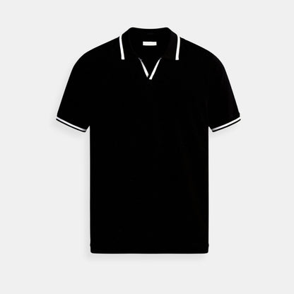 Men's Slim Fit Open-Collar Knit Cotton Polo Shirt - Side Angle | Lavisa