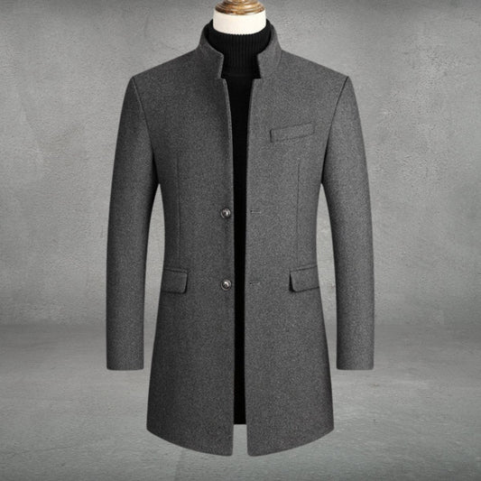 Lavisa - Men's Slim-Fit Wool Blend Coat Standing Collar Overcoat