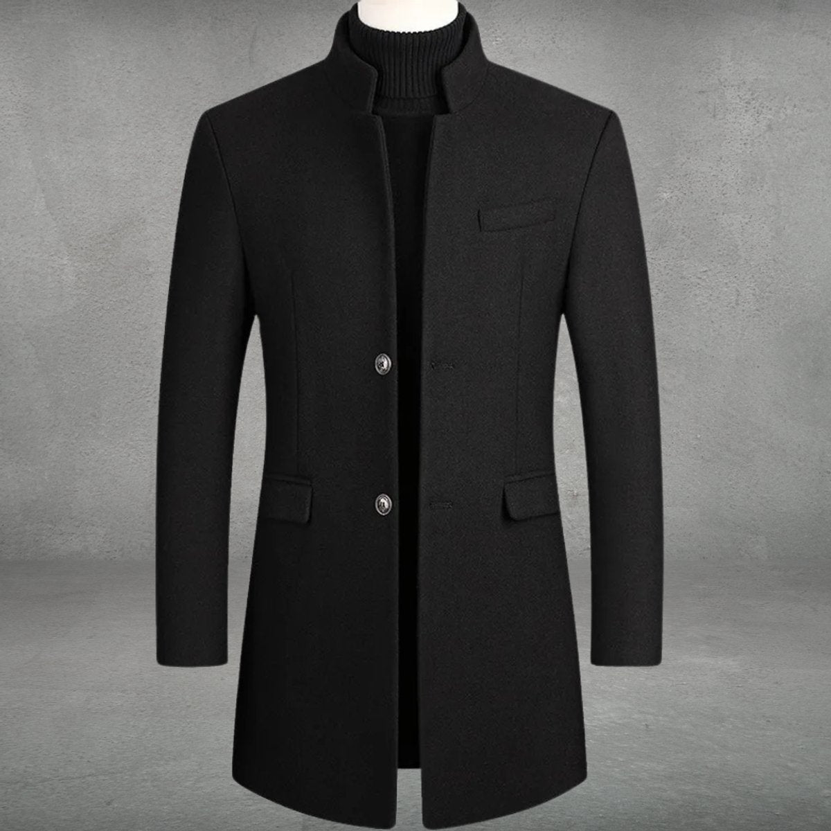 Men's Slim-Fit Wool Blend Coat Standing Collar Overcoat - Side Angle | Lavisa