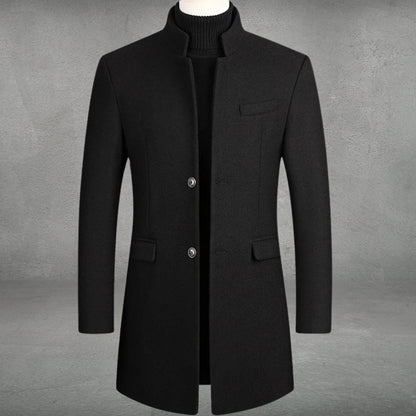 Men's Slim-Fit Wool Blend Coat Standing Collar Overcoat - Side Angle | Lavisa