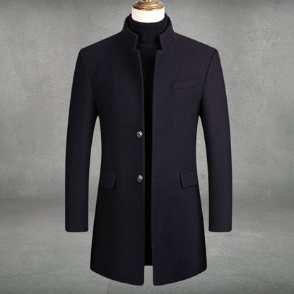 Men's Slim-Fit Wool Blend Coat Standing Collar Overcoat - Back View | Lavisa