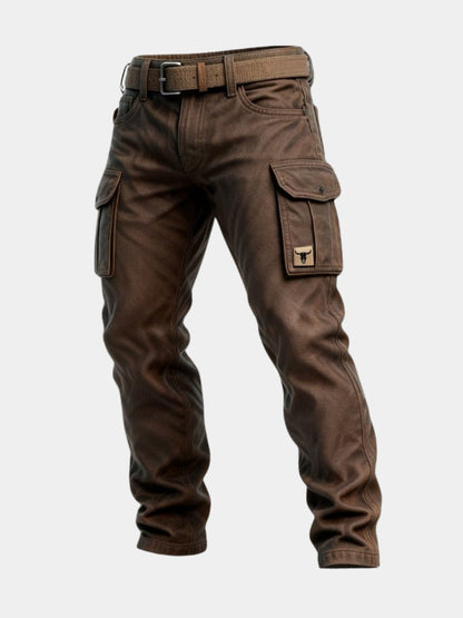 Men's Slim Tapered Cargo Trousers Bull Patch Side Pockets - Side Angle | Lavisa