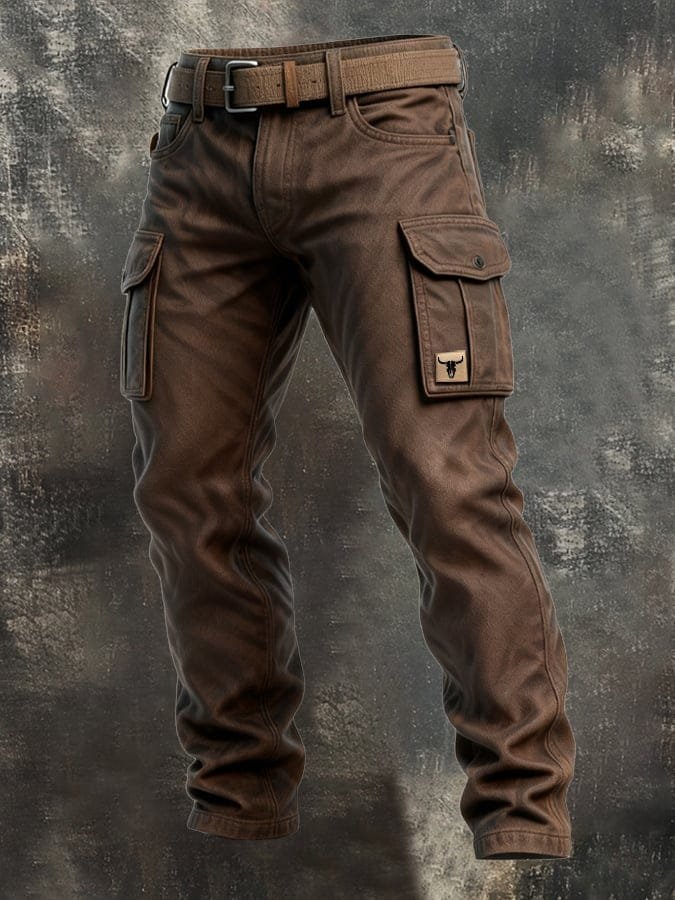 Men's Slim Tapered Cargo Trousers Bull Patch Side Pockets - Back View | Lavisa