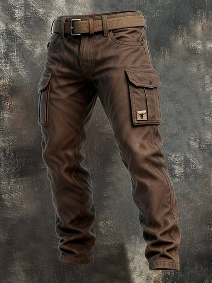 Men's Slim Tapered Cargo Trousers Bull Patch Side Pockets - Back View | Lavisa