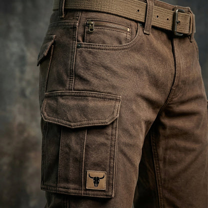 Men's Slim Tapered Cargo Trousers Bull Patch Side Pockets - Front View | Lavisa