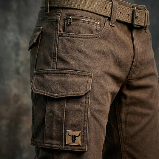 Lavisa - Men's Slim Tapered Cargo Trousers Bull Patch Side Pockets