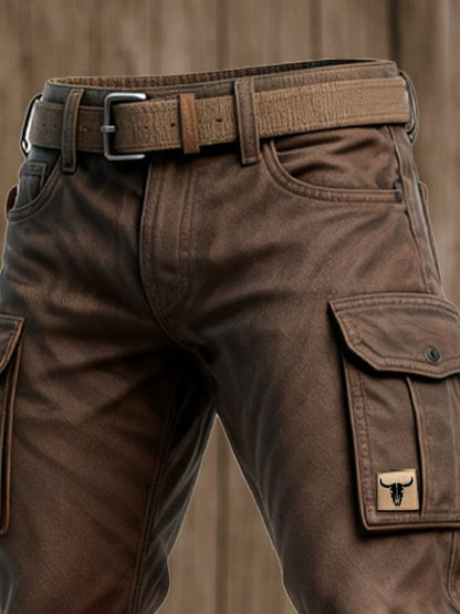 Men's Slim Tapered Cargo Trousers Bull Patch Side Pockets - Sole & Material View | Lavisa