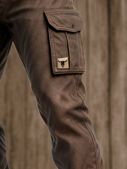 Men's Slim Tapered Cargo Trousers Bull Patch Side Pockets - Lifestyle & Model Angle | Lavisa