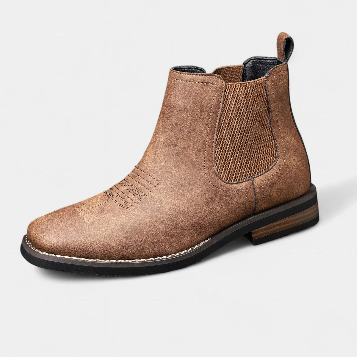 Lavisa - Men's Slip-On Chelsea Boots Tan Faux Leather Western Stitch