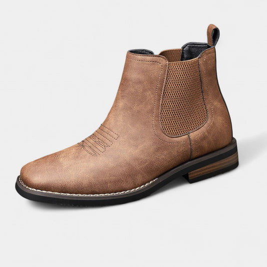 Lavisa - Men's Slip-On Chelsea Boots Tan Faux Leather Western Stitch