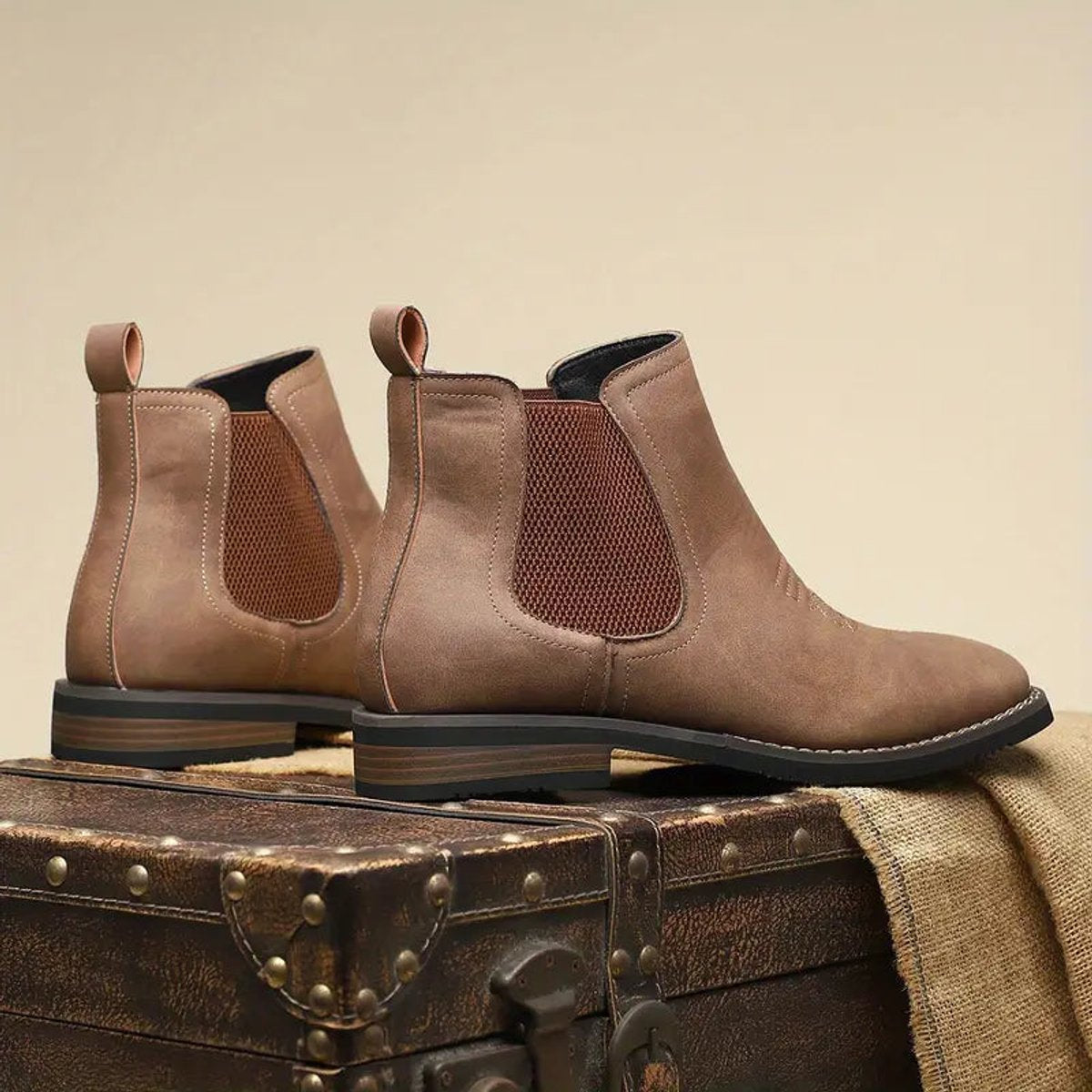 Lavisa - Men's Slip-On Chelsea Boots Tan Faux Leather Western Stitch