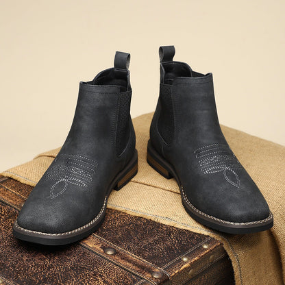 Lavisa - Men's Slip-On Chelsea Boots Tan Faux Leather Western Stitch