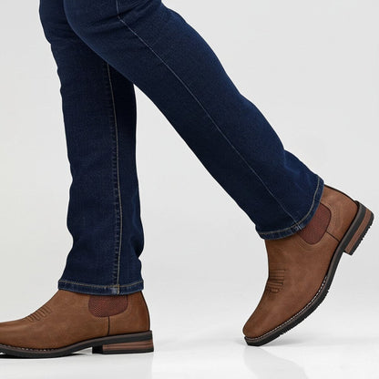 Lavisa - Men's Slip-On Chelsea Boots Tan Faux Leather Western Stitch
