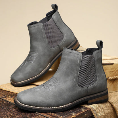 Lavisa - Men's Slip-On Chelsea Boots Tan Faux Leather Western Stitch