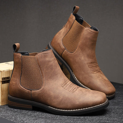 Lavisa - Men's Slip-On Chelsea Boots Tan Faux Leather Western Stitch