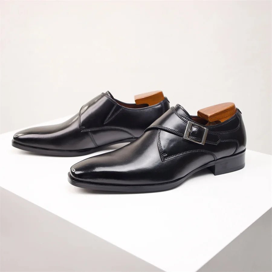 Men's Tan Leather-Look Single Monk Strap Dress Shoes - Variant Style 8 | Lavisa