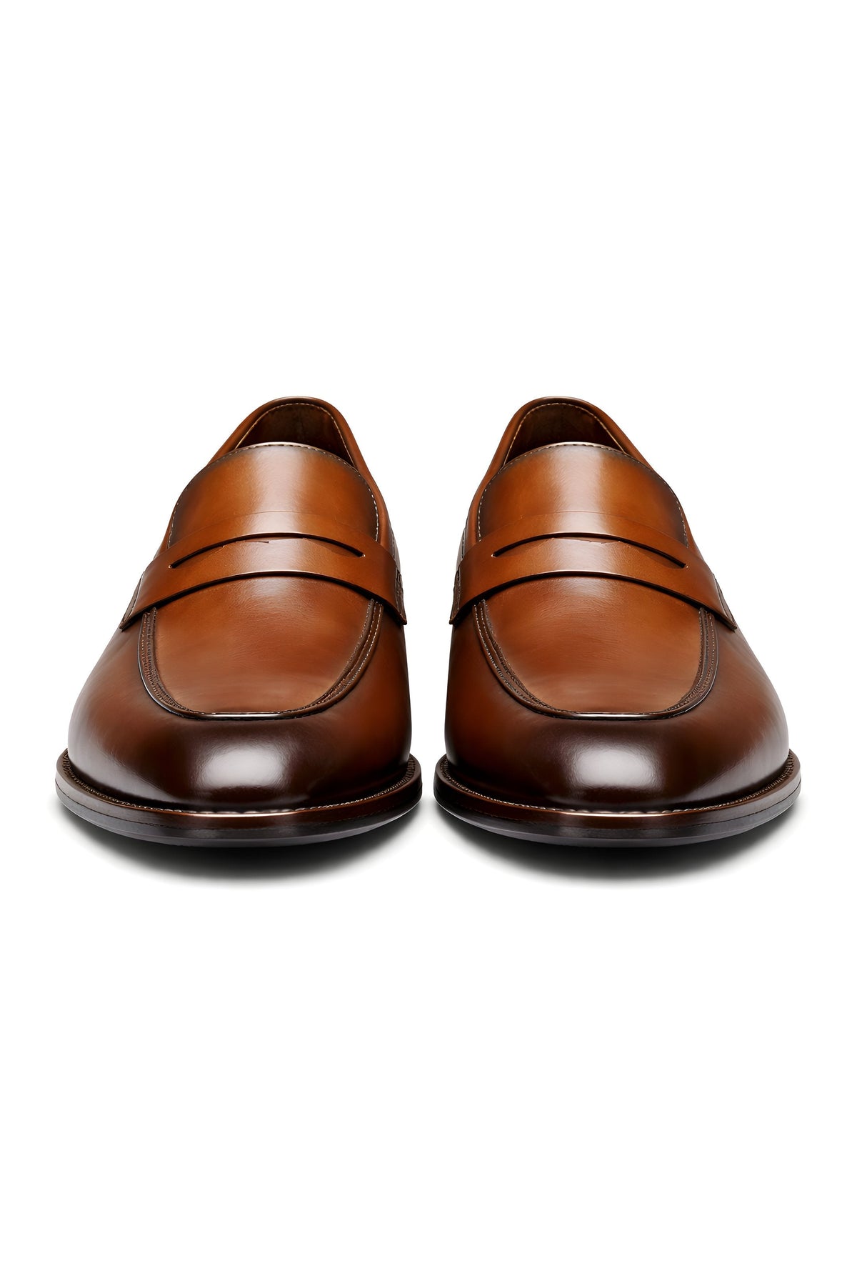 Men's Tan Leather-Look Slip-On Penny Loafers - Back View | Lavisa