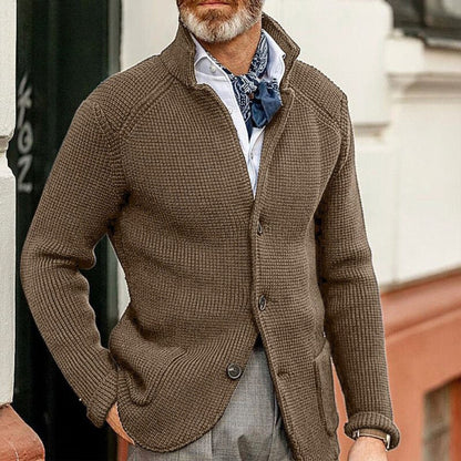 Men's Waffle-Knit Button-Up Cardigan Relaxed Fit Jumper - Back View | Lavisa