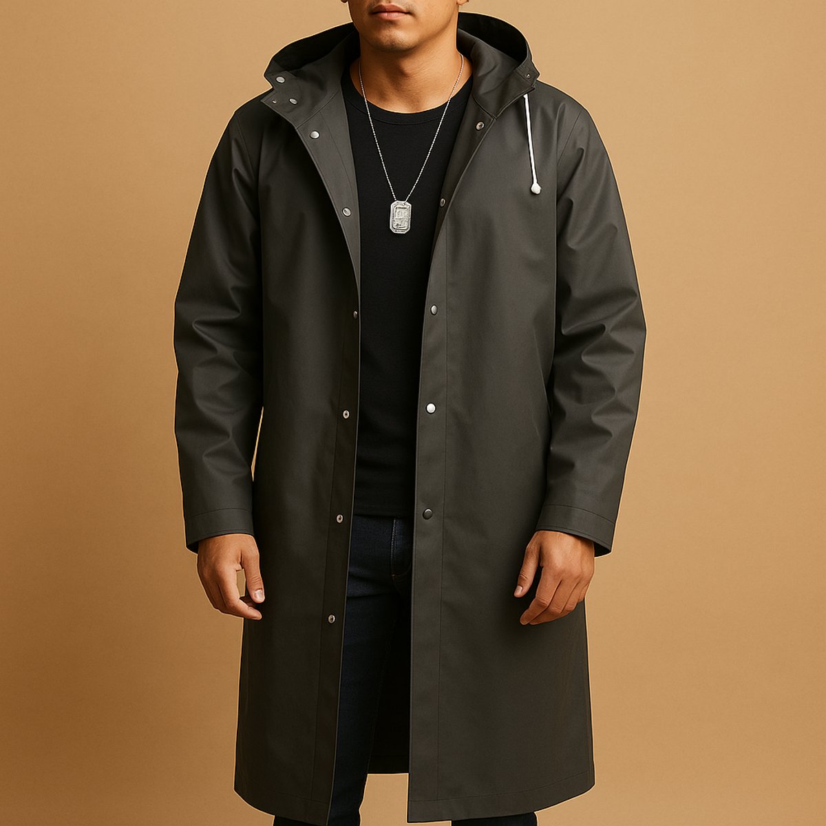 Lavisa - Men's Waterproof Hooded Long Rain Jacket Casual Fit EVA