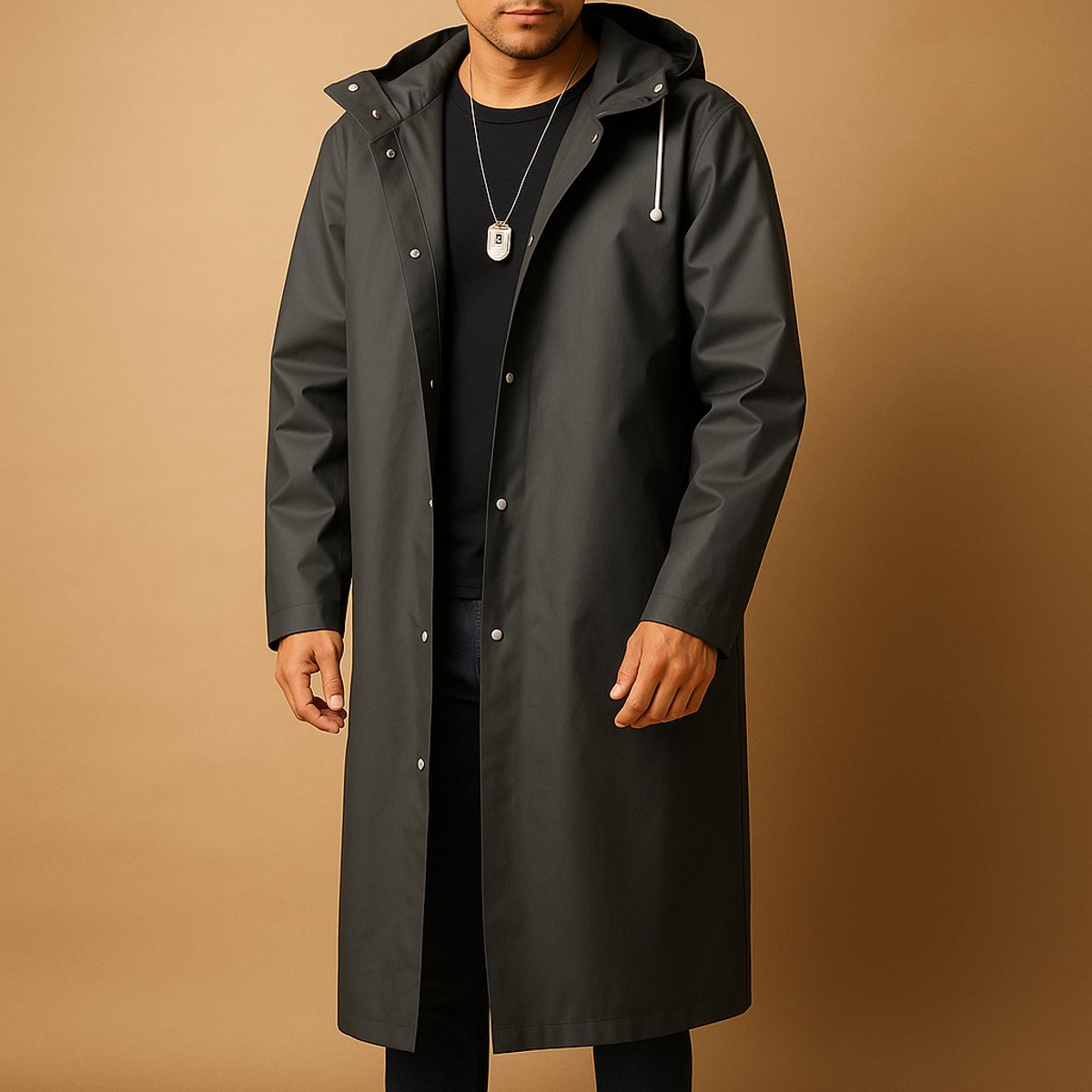 Lavisa - Men's Waterproof Hooded Long Rain Jacket Casual Fit EVA