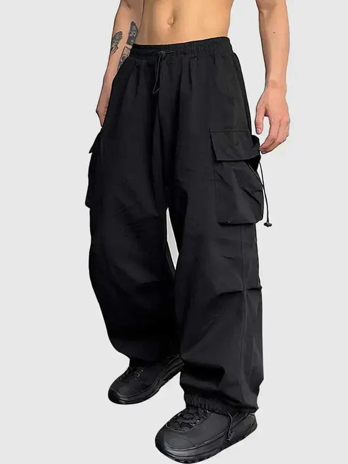 Men's Wide-Leg Cargo Trousers with Adjustable Toggle Cuffs - Front View | Lavisa
