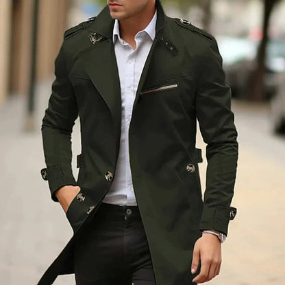 Mens Wool Coat Slim-Fit Double-Breasted Trench Overcoat - Back View | Lavisa