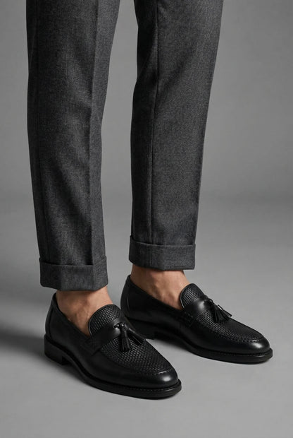 Men's Woven Tassel Slip-On Loafers Smart Formal Shoes - Sole & Material View | Lavisa