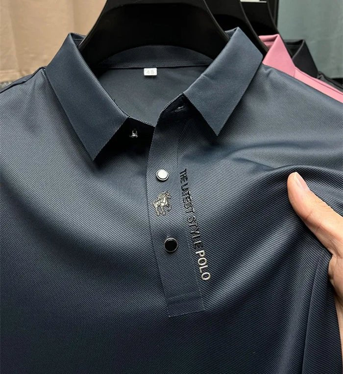 Men's Wrinkle- Polo Shirt Cotton Elastane Blend Short Sleeve - Front View | Lavisa