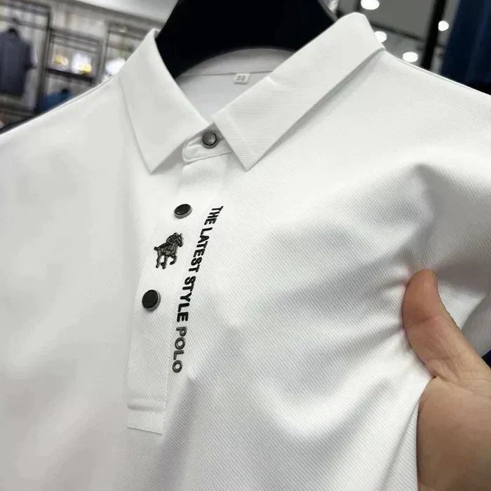 Men's Wrinkle- Polo Shirt Cotton Elastane Blend Short Sleeve - Back View | Lavisa